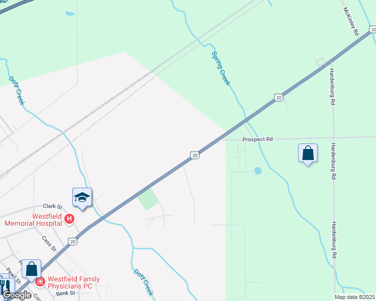 map of restaurants, bars, coffee shops, grocery stores, and more near 309 East Main Street in Westfield