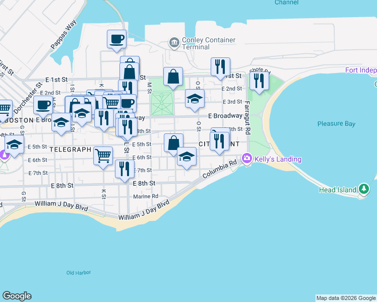 map of restaurants, bars, coffee shops, grocery stores, and more near 1 O Street Place in Boston