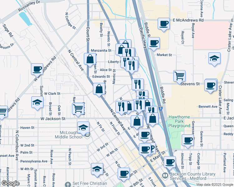 map of restaurants, bars, coffee shops, grocery stores, and more near 710 Niantic Street in Medford