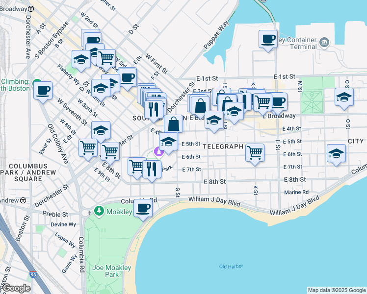 map of restaurants, bars, coffee shops, grocery stores, and more near 434 East 6th Street in Boston
