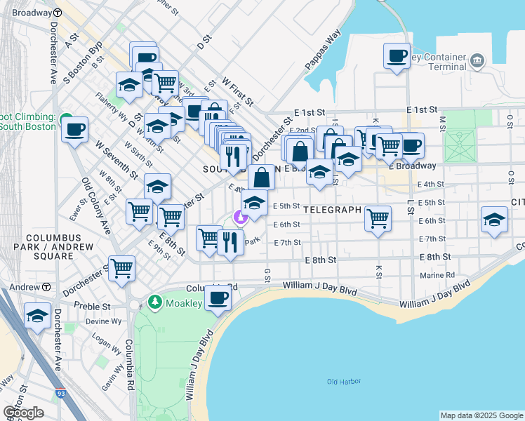 map of restaurants, bars, coffee shops, grocery stores, and more near in Boston