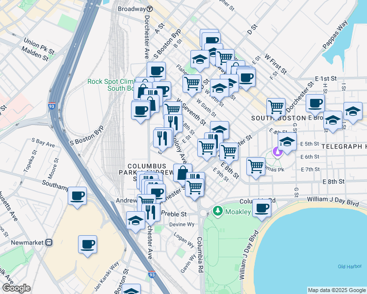 map of restaurants, bars, coffee shops, grocery stores, and more near 21 Lark Street in Boston