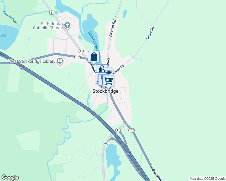 map of restaurants, bars, coffee shops, grocery stores, and more near 35 Main Street in West Stockbridge