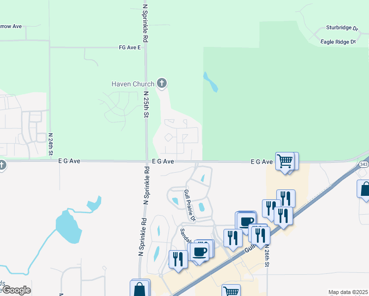 map of restaurants, bars, coffee shops, grocery stores, and more near 5066 Meadows Boulevard in Kalamazoo
