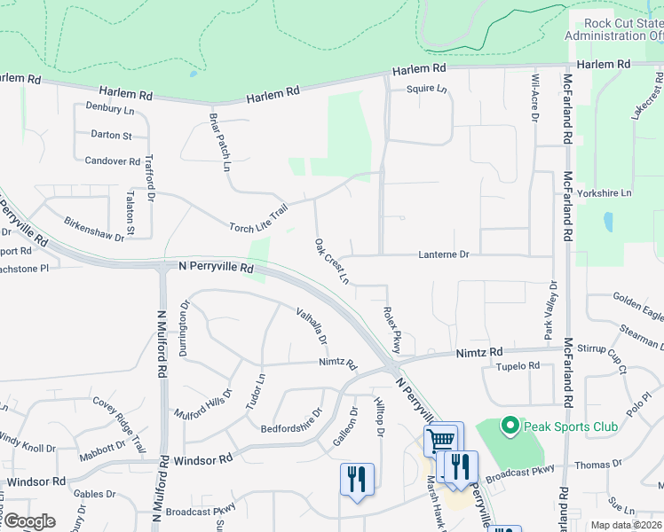 map of restaurants, bars, coffee shops, grocery stores, and more near 6425 Oak Crest Lane in Loves Park