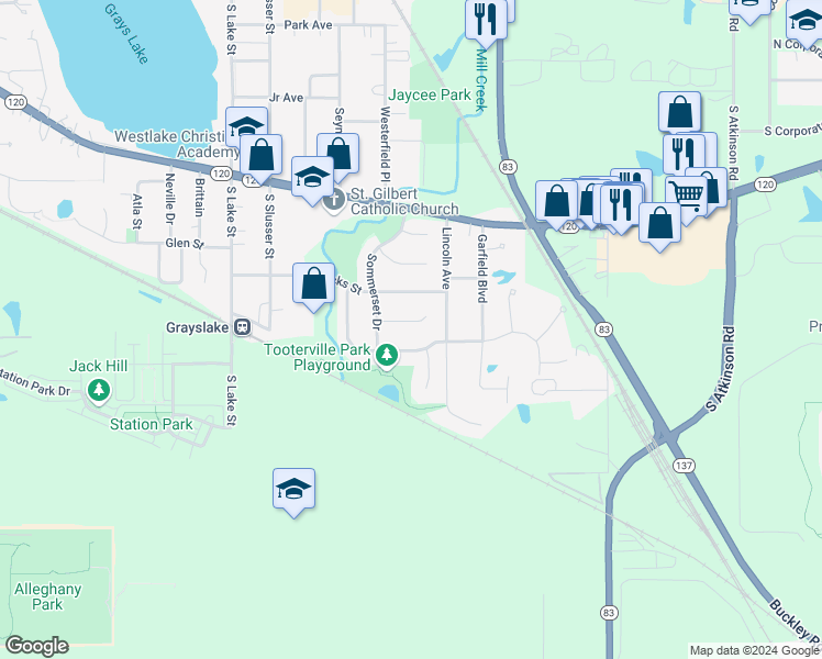 map of restaurants, bars, coffee shops, grocery stores, and more near 455 Iron Horse Court in Grayslake