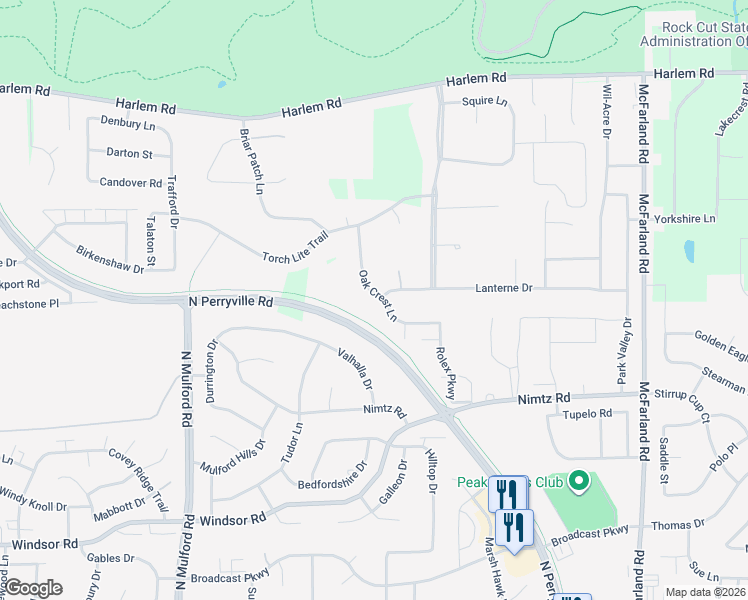 map of restaurants, bars, coffee shops, grocery stores, and more near 6411 Oak Crest Lane in Loves Park