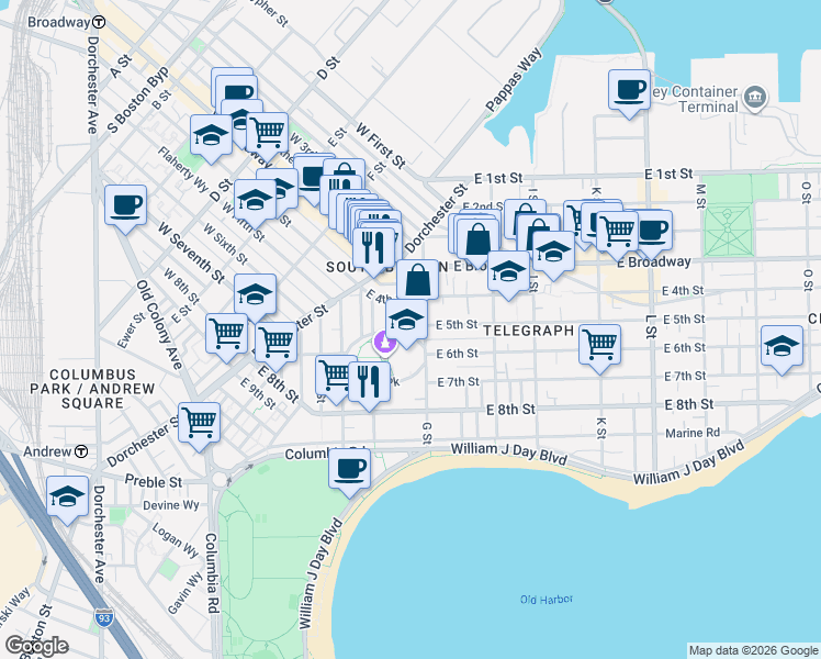 map of restaurants, bars, coffee shops, grocery stores, and more near in Boston