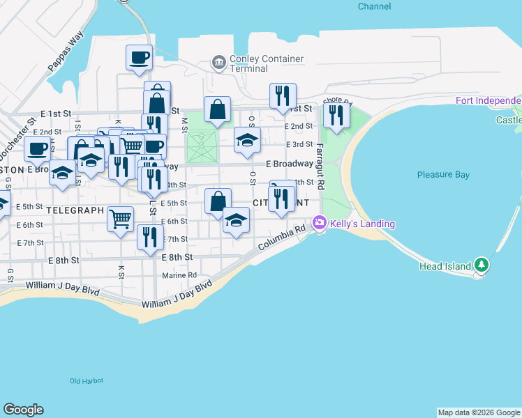 map of restaurants, bars, coffee shops, grocery stores, and more near in Boston