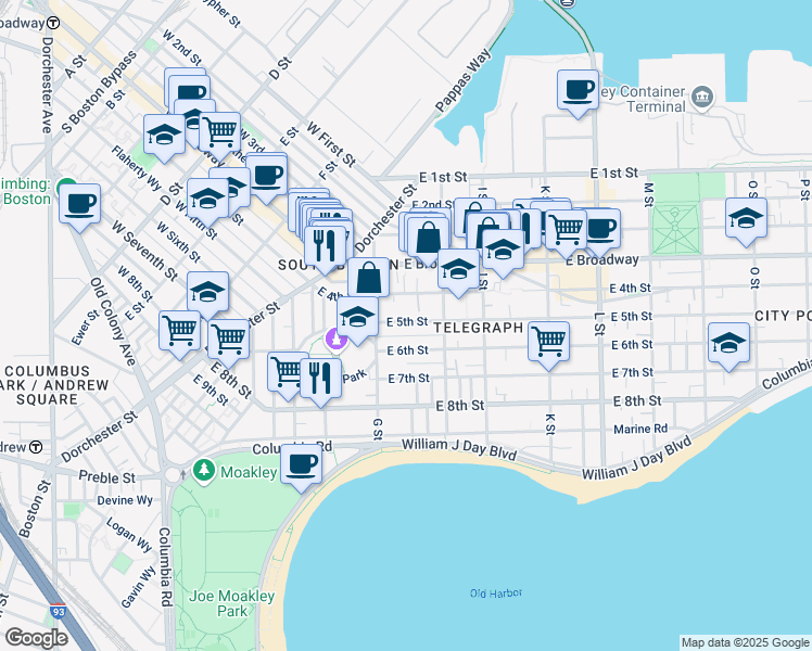 map of restaurants, bars, coffee shops, grocery stores, and more near 434 East 6th Street in Boston