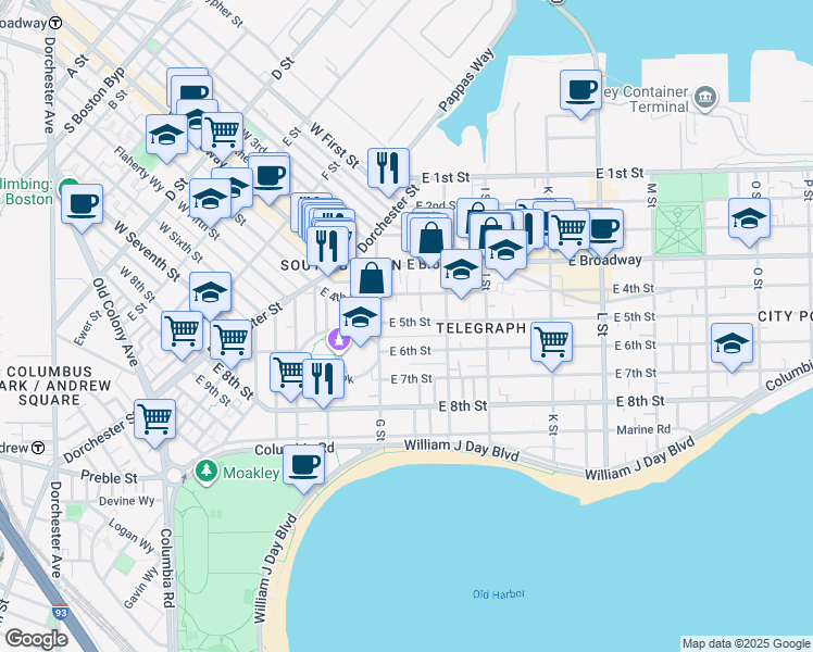 map of restaurants, bars, coffee shops, grocery stores, and more near 434 East 6th Street in Boston
