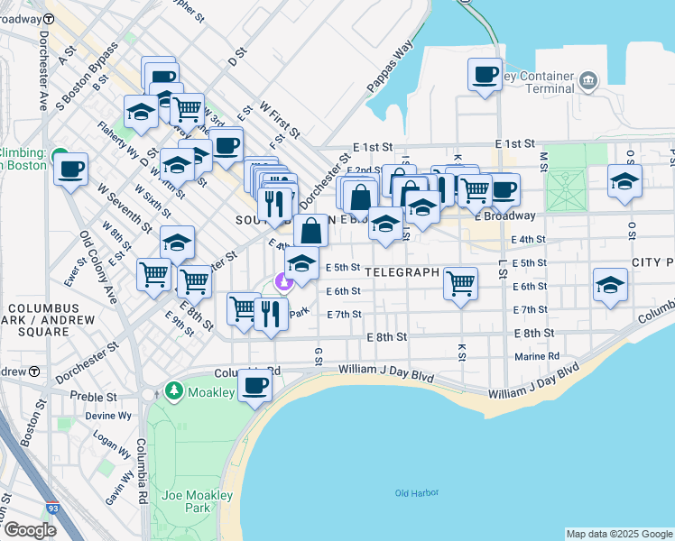 map of restaurants, bars, coffee shops, grocery stores, and more near 434 East 6th Street in Boston