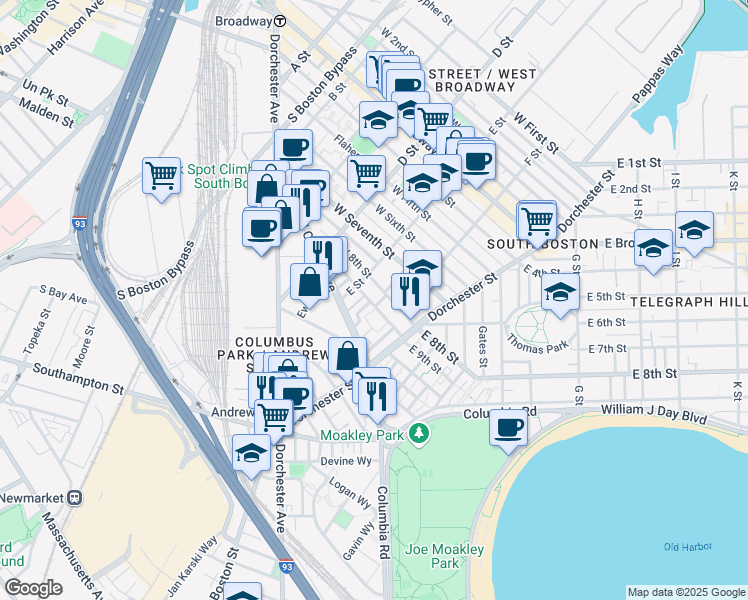 map of restaurants, bars, coffee shops, grocery stores, and more near 21 Lark Street in Boston
