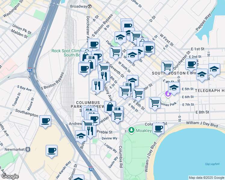 map of restaurants, bars, coffee shops, grocery stores, and more near 21 Lark Street in Boston