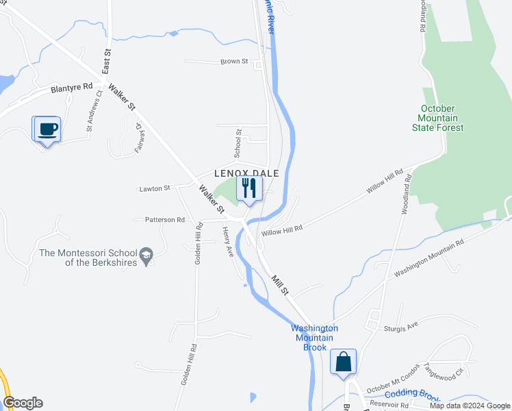 map of restaurants, bars, coffee shops, grocery stores, and more near 13-35 Willow Hill Road in Lee