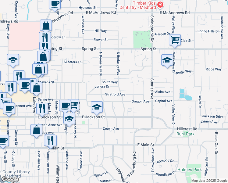map of restaurants, bars, coffee shops, grocery stores, and more near 1709 Stratford Avenue in Medford