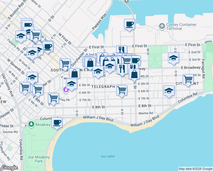 map of restaurants, bars, coffee shops, grocery stores, and more near in Boston