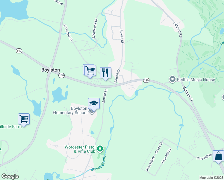 map of restaurants, bars, coffee shops, grocery stores, and more near 81 Shrewsbury Street in Boylston