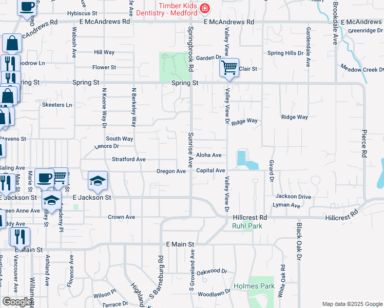 map of restaurants, bars, coffee shops, grocery stores, and more near 2100 Harrison Avenue in Medford