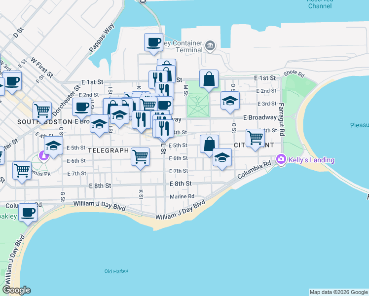 map of restaurants, bars, coffee shops, grocery stores, and more near 309 Emerson Street in Boston