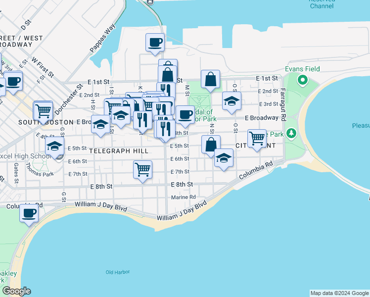 map of restaurants, bars, coffee shops, grocery stores, and more near 309 Emerson Street in Boston