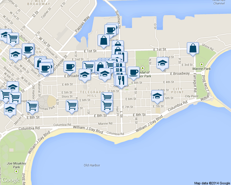 map of restaurants, bars, coffee shops, grocery stores, and more near 85 L Street in Boston
