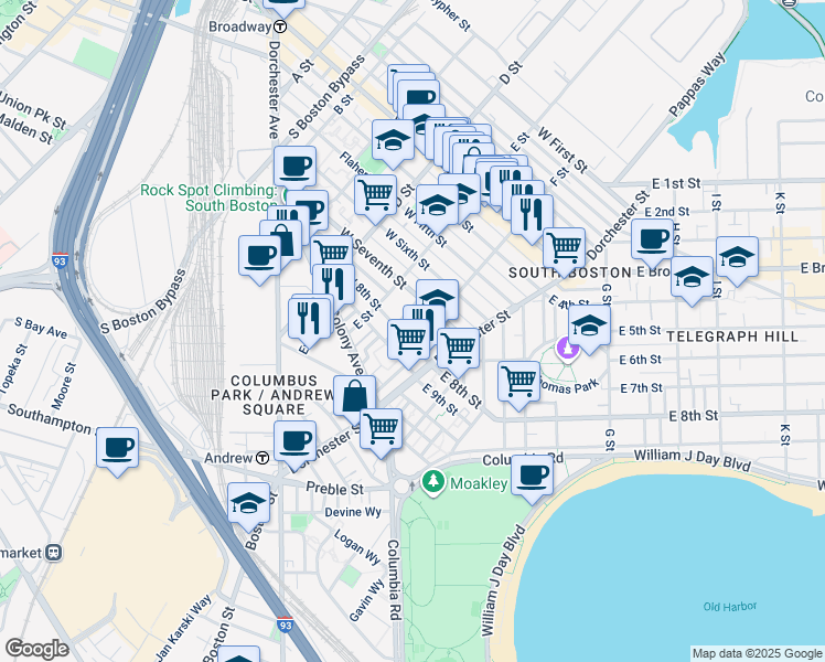 map of restaurants, bars, coffee shops, grocery stores, and more near 11 Loring Street in Boston
