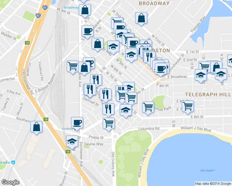 map of restaurants, bars, coffee shops, grocery stores, and more near 11 Loring Street in Boston