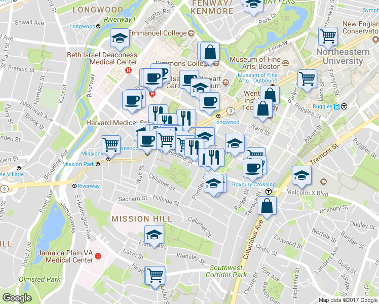 map of restaurants, bars, coffee shops, grocery stores, and more near 31 Worthington Street in Boston