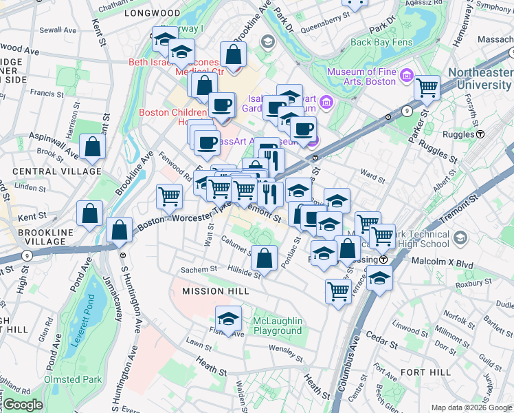 map of restaurants, bars, coffee shops, grocery stores, and more near in Boston