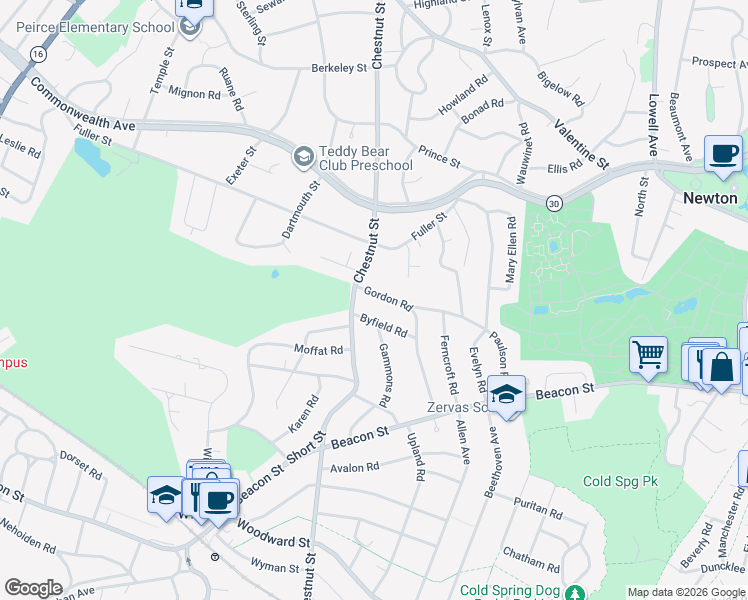map of restaurants, bars, coffee shops, grocery stores, and more near 31 Coyne Road in Newton