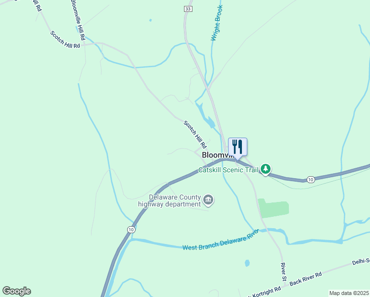 map of restaurants, bars, coffee shops, grocery stores, and more near 128 Church Street in Bloomville