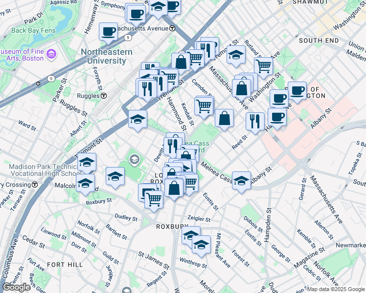 map of restaurants, bars, coffee shops, grocery stores, and more near in Boston