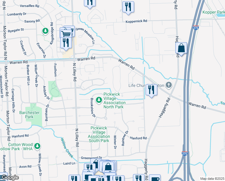 map of restaurants, bars, coffee shops, grocery stores, and more near 7041 Foxcreek Drive in Canton