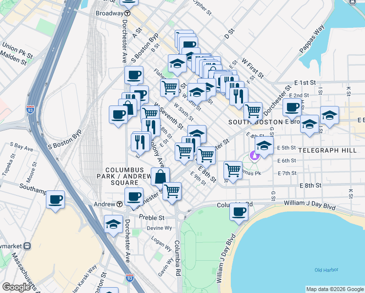 map of restaurants, bars, coffee shops, grocery stores, and more near 11 Loring Street in Boston
