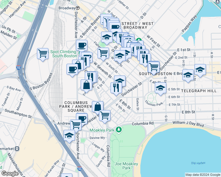 map of restaurants, bars, coffee shops, grocery stores, and more near 11 Loring Street in Boston