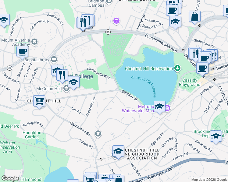 map of restaurants, bars, coffee shops, grocery stores, and more near in Boston