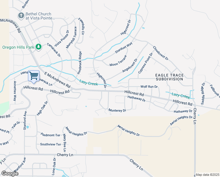 map of restaurants, bars, coffee shops, grocery stores, and more near 4316 Wolf Run Drive in Medford