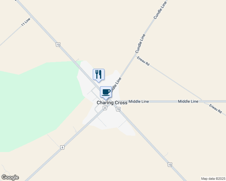 map of restaurants, bars, coffee shops, grocery stores, and more near 8616 Cundle Line in Charing Cross