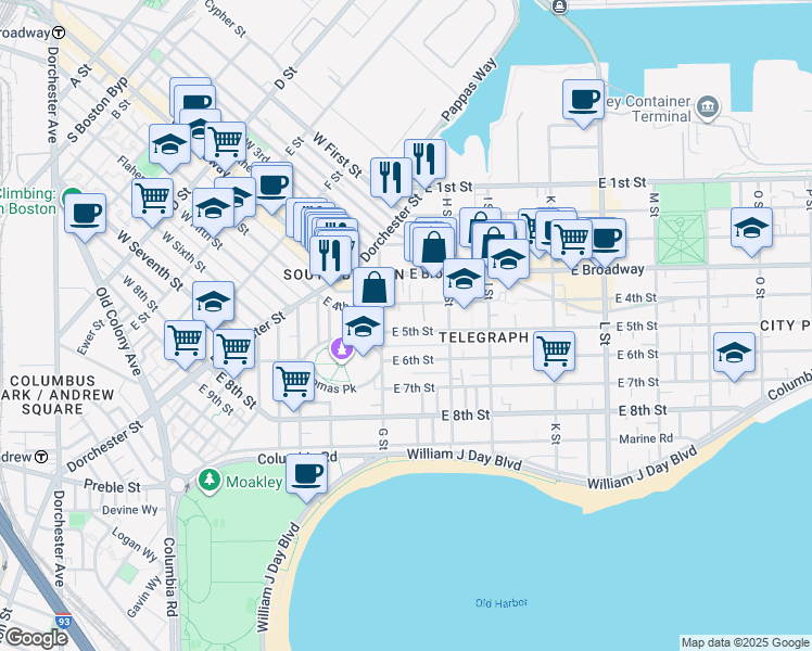 map of restaurants, bars, coffee shops, grocery stores, and more near 543 East 4th Street in Boston