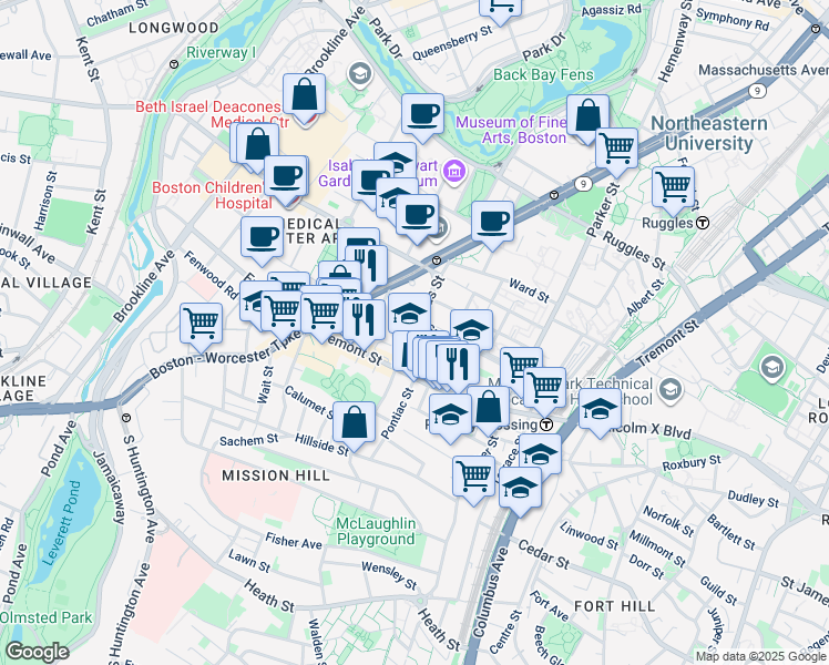 map of restaurants, bars, coffee shops, grocery stores, and more near in Boston