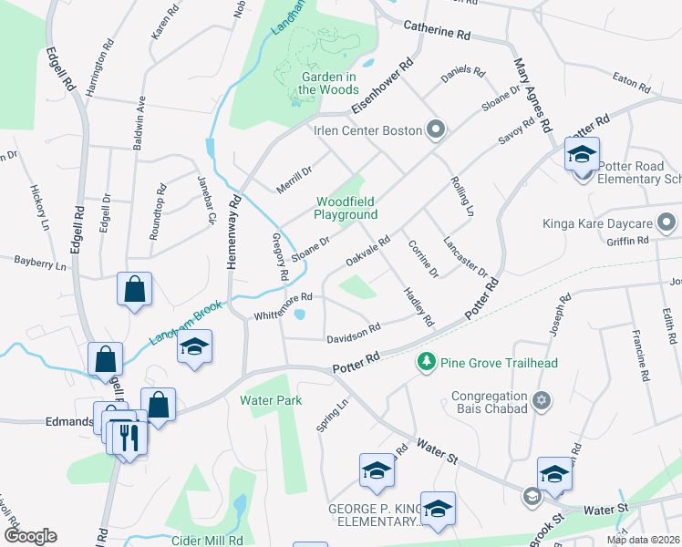 map of restaurants, bars, coffee shops, grocery stores, and more near 24 Oakvale Road in Framingham