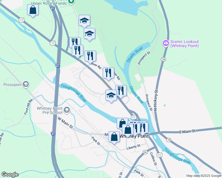 map of restaurants, bars, coffee shops, grocery stores, and more near 2906 U.S. 11 in Whitney Point