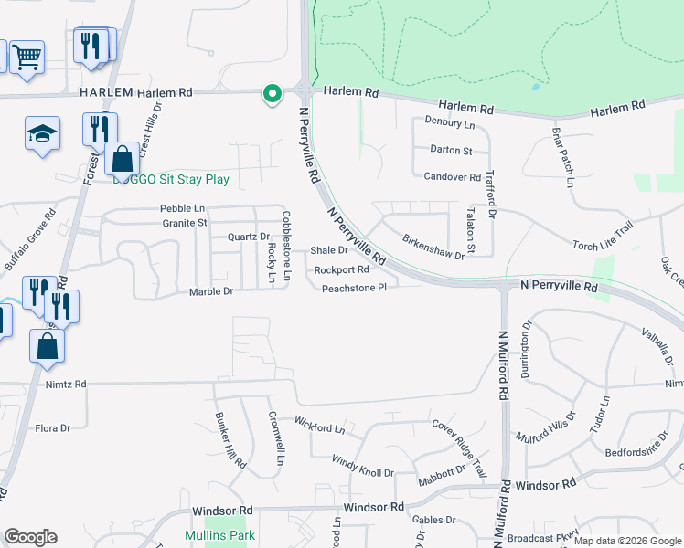 map of restaurants, bars, coffee shops, grocery stores, and more near 5695 Shale Drive in Loves Park