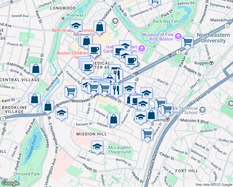 map of restaurants, bars, coffee shops, grocery stores, and more near in Boston