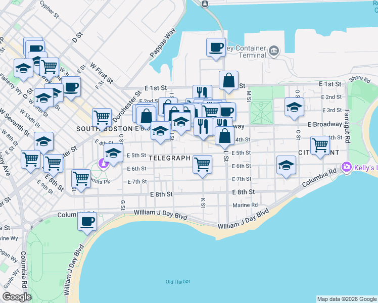 map of restaurants, bars, coffee shops, grocery stores, and more near 657 East 4th Street in Boston
