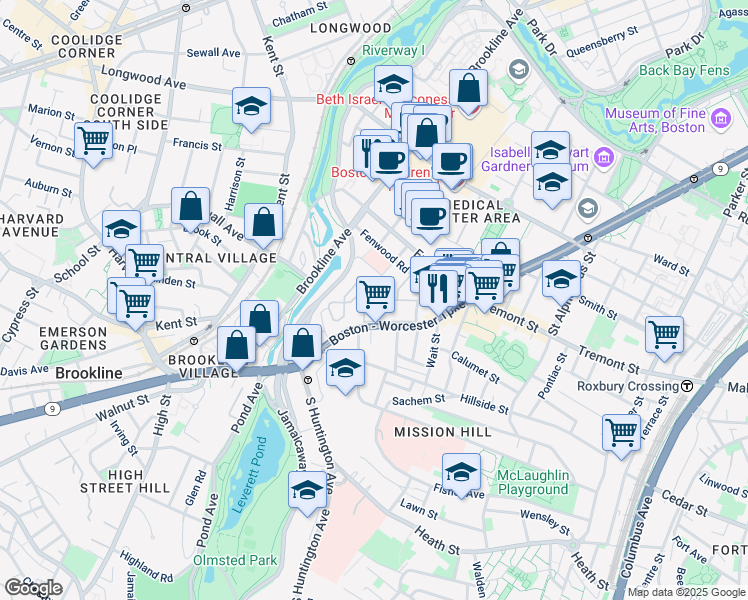 map of restaurants, bars, coffee shops, grocery stores, and more near 2 New Whitney Street in Boston