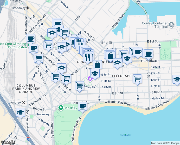 map of restaurants, bars, coffee shops, grocery stores, and more near 475 East 4th Street in Boston