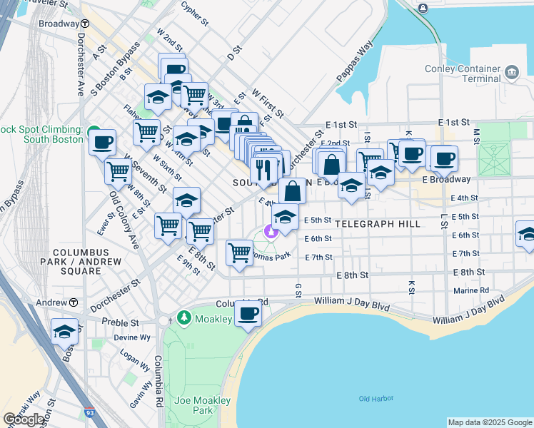 map of restaurants, bars, coffee shops, grocery stores, and more near 475 East 4th Street in Boston