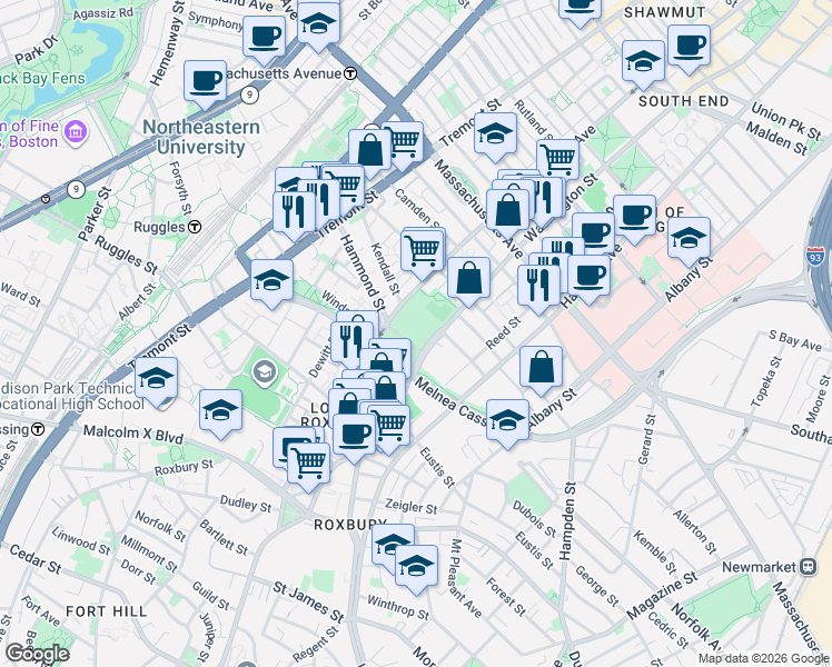 map of restaurants, bars, coffee shops, grocery stores, and more near 3-17 Ball Street in Boston